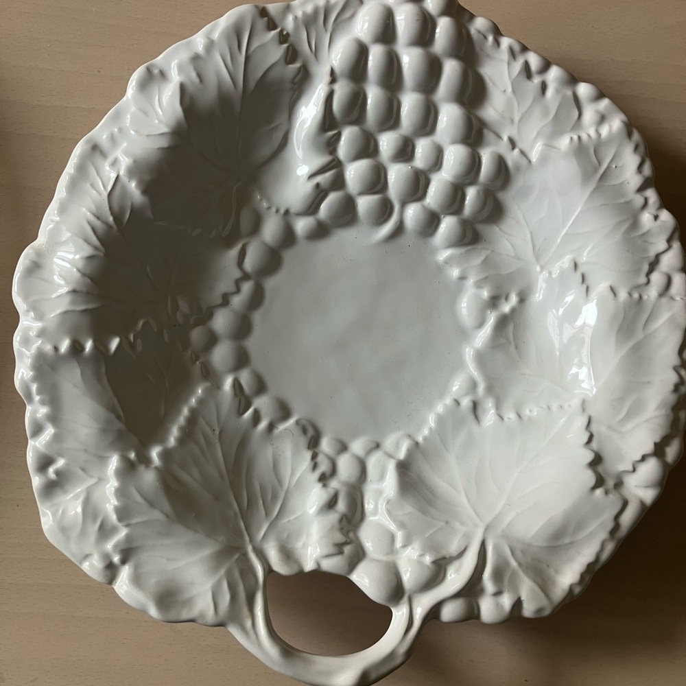 White Ceramic Leaf and Grape Platter